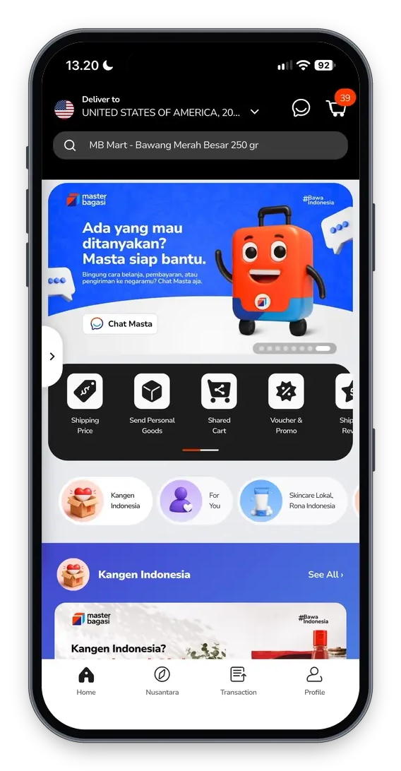 Master Bagasi app home screen